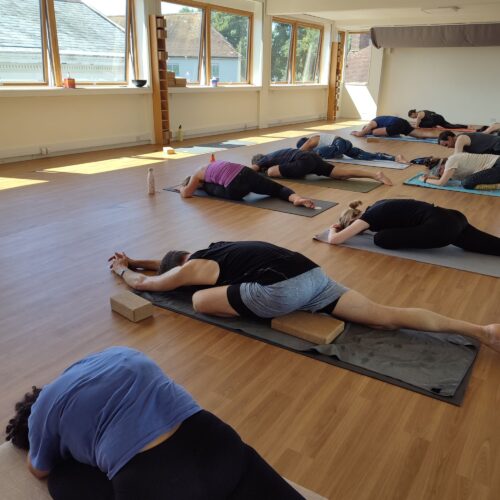 Students practising hot yoga in a heated studio.
